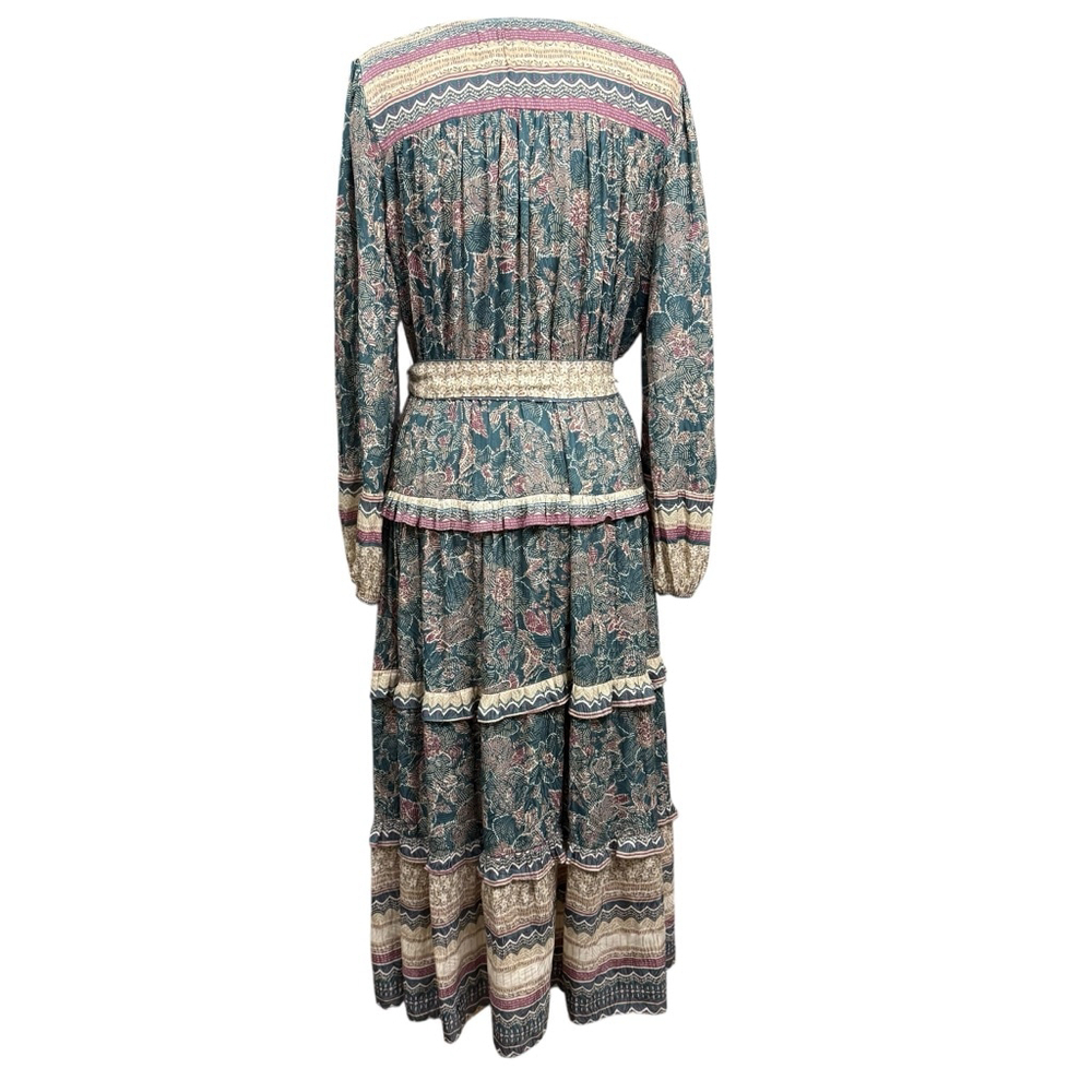 Current Air Los Angeles Maxi Dress Boho Floral Long Sleeve Tiered NWT Size L - Picture 5 of 7